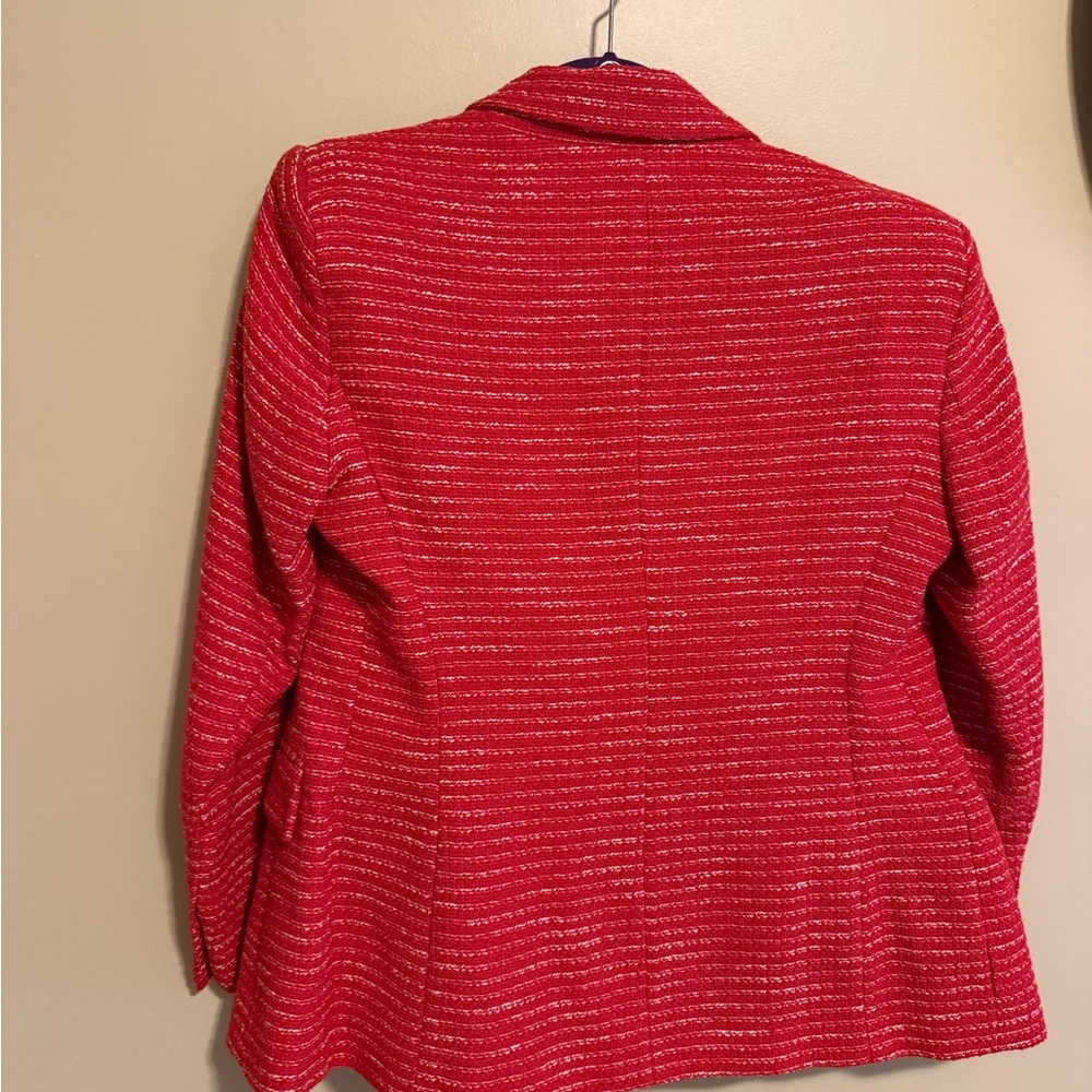 Zara Red Tweed Double-Breasted Bouclé Blazer - Picture 7 of 10